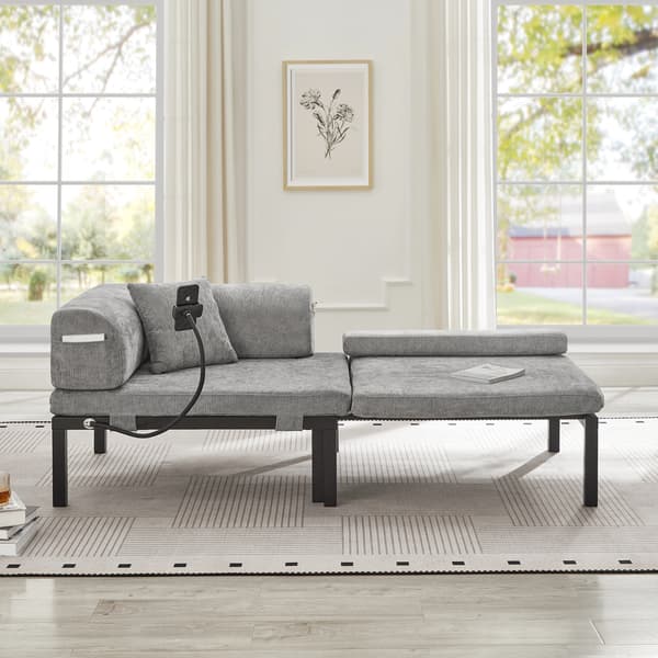 SONNENH Foldbar sofa i massivt træ – Multifunktionel enkel sovesofa med udtræk - LYSGRÅ