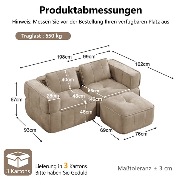 SONNENH 2-sitssoffa, Polyester, Sandfärgad, 198 × 162 × 67 cm