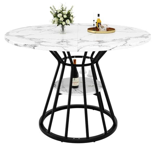 SONNENH Rund matbord (1 bit) Kök Table Breakfast Table Metal Legs Marble Pattern Gold / Black