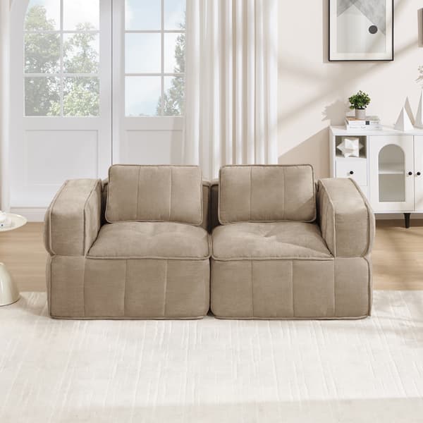 SONNENH 2-sitssoffa, Polyester, Sandfärgad, 198 × 93 × 67 cm