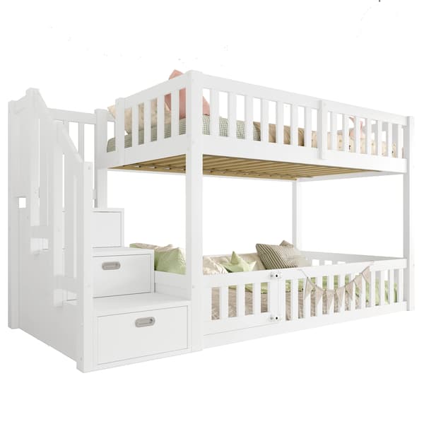 SONNENH 90X200 Bunk Bed, stege med lagring, vit