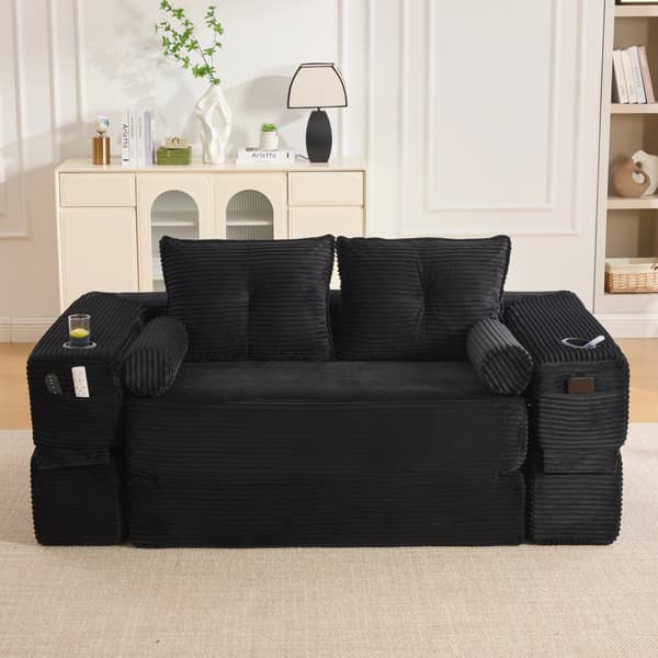 SONNENH Sofa, Fløjl, Sort, 180 × 98 × 80 cm