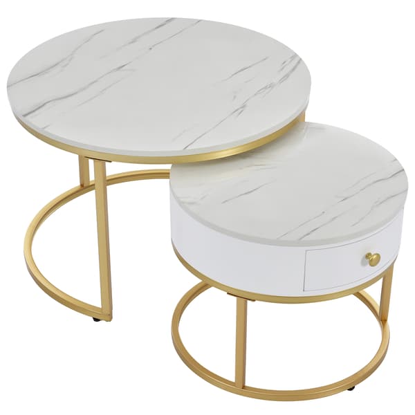 SONNENH Soffbord – set med 2, MDF, Högblank vit, 70 × 70 × 45 cm