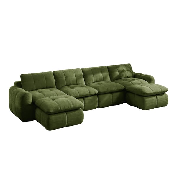 SONNENH U-formet sofa, Chenille, Grøn, 334 × 160 × 68 cm