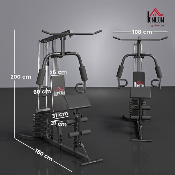 SONNENH Multigym med 45 kg viktstack 180 x 108 x 200 cm Stål Svart