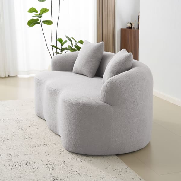 SONNENH Ljusgrå böjd dubbelssoffa, runda armstöd, kompressionssoffa med 2 kuddar, beige sovrumsoffa, ingen montering krävs