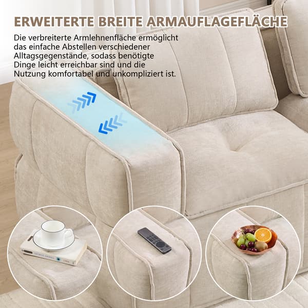SONNENH U-formet sofa, Polyester, Beige, 344 × 162 × 67 cm