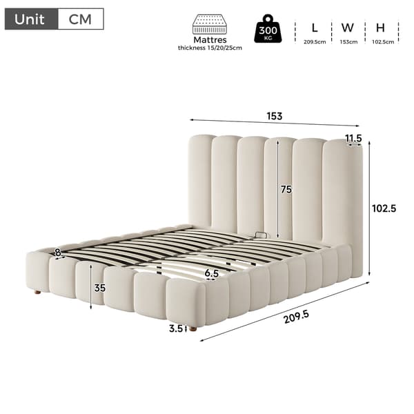 SONNENH Säilytyssängyn runko, Sametti, Beige, 209,5 × 153 × 102,5 cm
