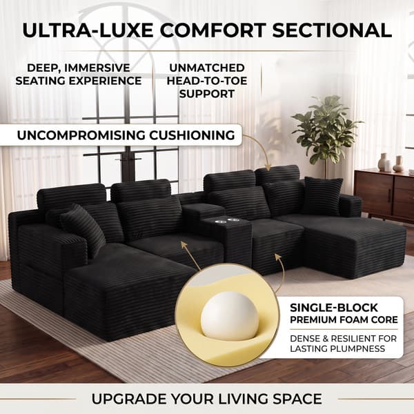 SONNENH U-formet sofa, Skum, Sort, 372 × 151 × 80 cm
