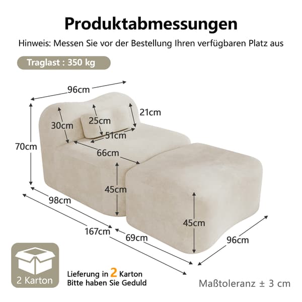 SONNENH Soffa, Sammet, Beige, 96 × 167 × 70 cm