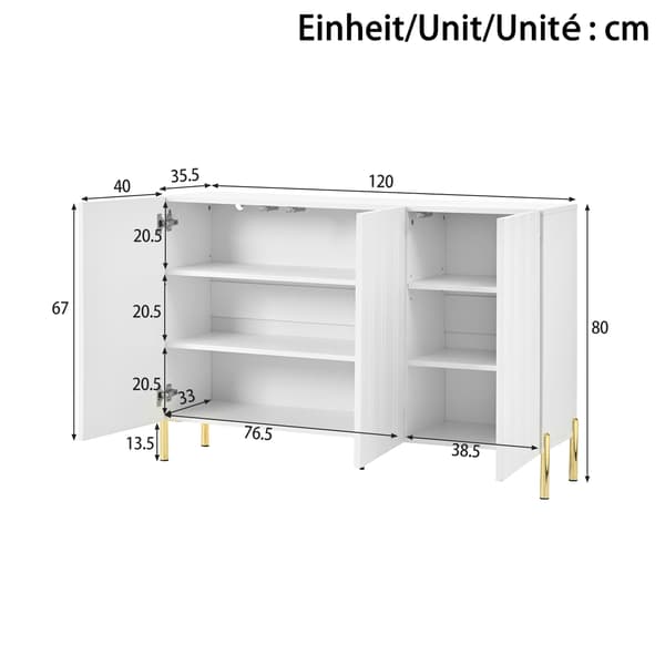 SONNENH Skoskab, MDF / Spånplade, Hvid, 120 × 35,5 × 80 cm