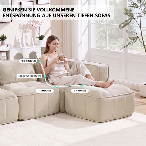 SONNENH 3-sitssoffa, Polyester, Beige, 271 × 162 × 67 cm