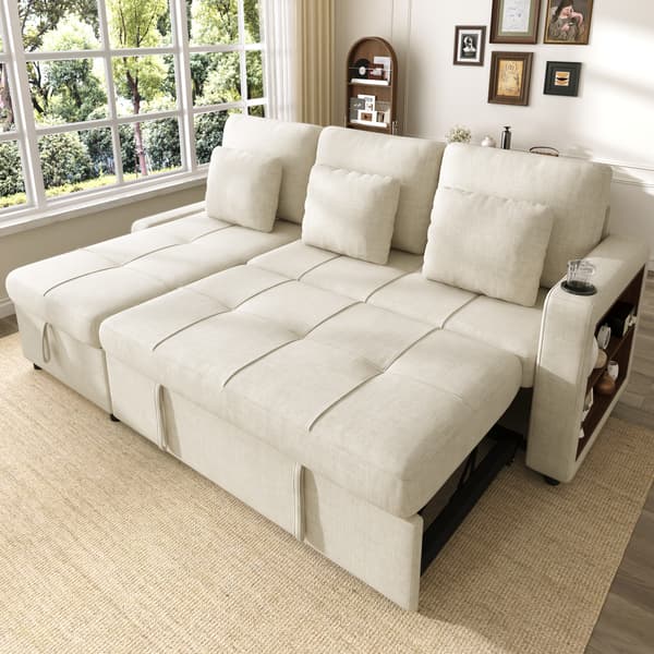 SONNENH Bäddsoffa, Chenille, Ljusbeige, 201,3 × 126,1 × 86,1 cm