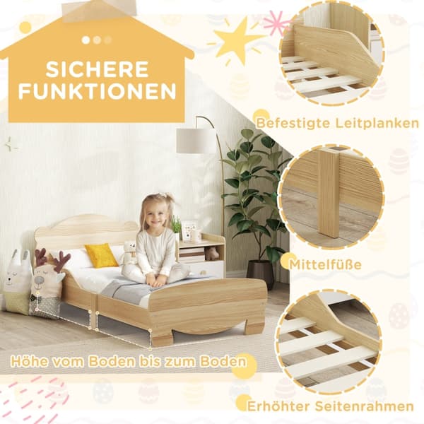 Børneseng, 80 x 55 cm, beige, med sengegavl
