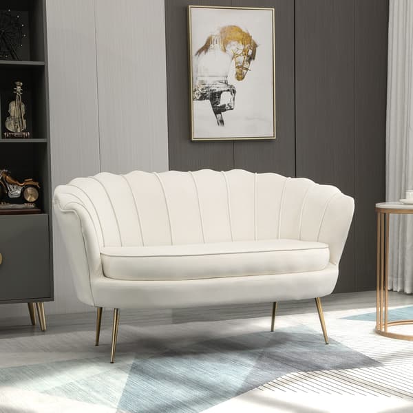SONNENH 2-sits soffa soffa stoppad soffa loveseat armstöd sammet upp till 150 kg vardagsrum sovrum kräm 130x77x77cm
