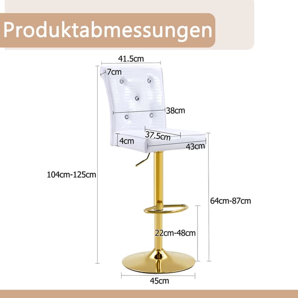 SONNENH Barstol – set med 2, PVC, Vit, 55 × 42 × 125 cm