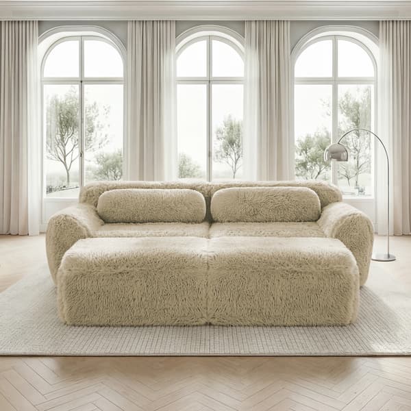 SONNENH Boneless Cloud Sofas, Soft Fluffy Plush Fabric, Modular Sofa Bed med 2 Ottomans, Två Seater Sofas, Monteringsfri, Bekväm soffa för vardagsrum