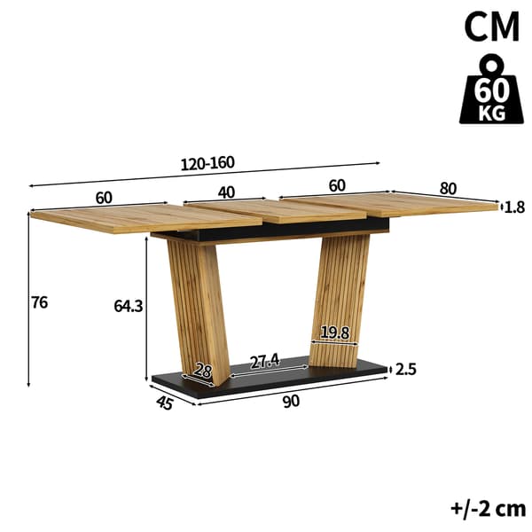SONNENH Matbord, MDF, Ek, 160 × 80 × 76 cm