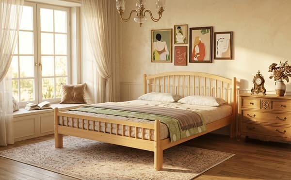 SONNENH Solid træ seng, Simple Minimalistisk Design, Classic Slatted Headboard, Sturdy Slatted Base, Universal Single Bed, Natural, 140x200cm