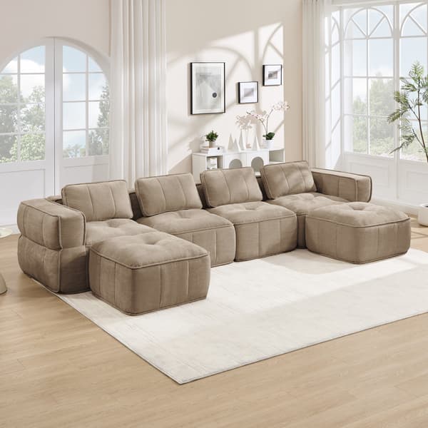 SONNENH U-formet sofa, Polyester, Sandfarvet, 344 × 162 × 67 cm