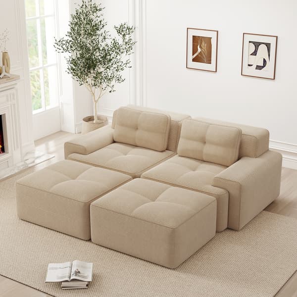 SONNENH Cloud Modular Sofa Boneless U- Shaped Sofa, Komfortabel Corduroy Cloud Sofa, Modular Sofa med Ottoman, Modular Two-Seater Sofa