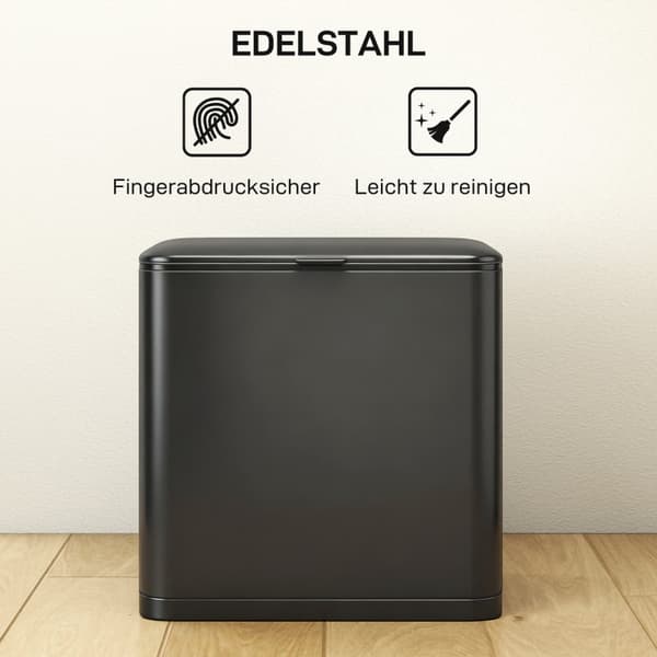 SONNENH Affaldsspand, Rustfrit stål, Sort, 29,7 × 17,4 × 30 cm