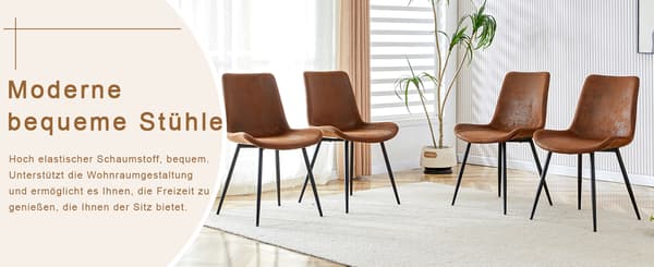 SONNENH 4 Piece Set Brown Breathable Tech Fabric Dining Chairs: Modern design med breddade sittplats
