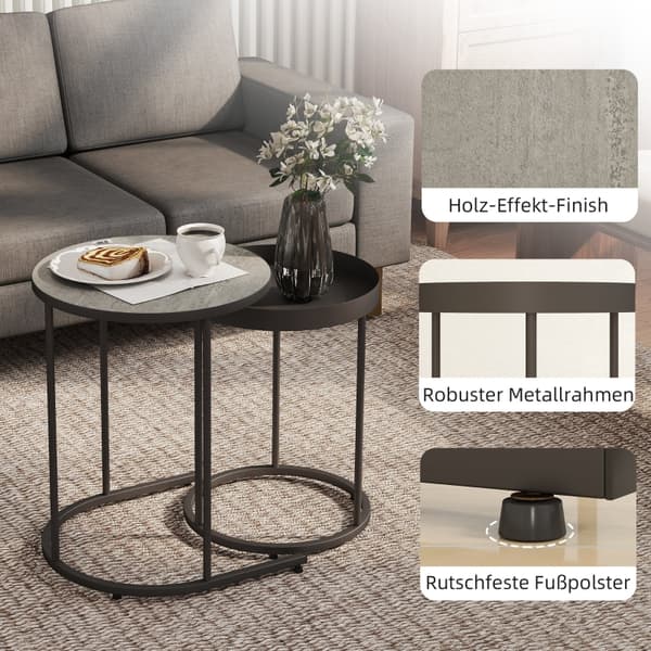 SONNENH 2-delars set vardagsrumsbord, stapelbara, brickdesign, metall, grå