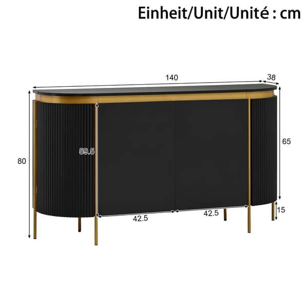 SONNENH Skænk, MDF, Sort, 140 × 38 × 80 cm