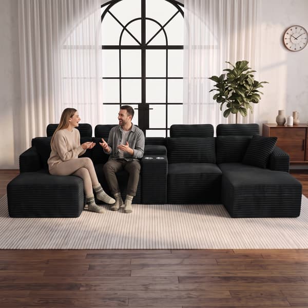 SONNENH U-formet sofa, Skum, Sort, 372 × 151 × 80 cm