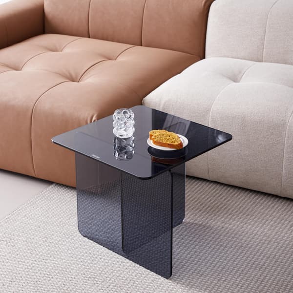 SONNENH Tempered Grey Bent Glass Side Table, Transparent End Table, Sofa Table