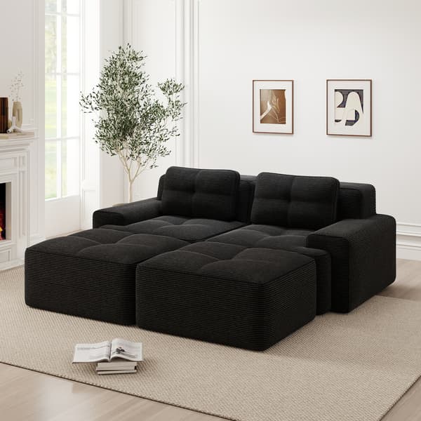 SONNENH Cloud Modular Sofa Boneless U-formad soffa, bekväm Corduroy Cloud Sofa, Modular Sofa med ottomansk, modulär tvåsitsig soffa