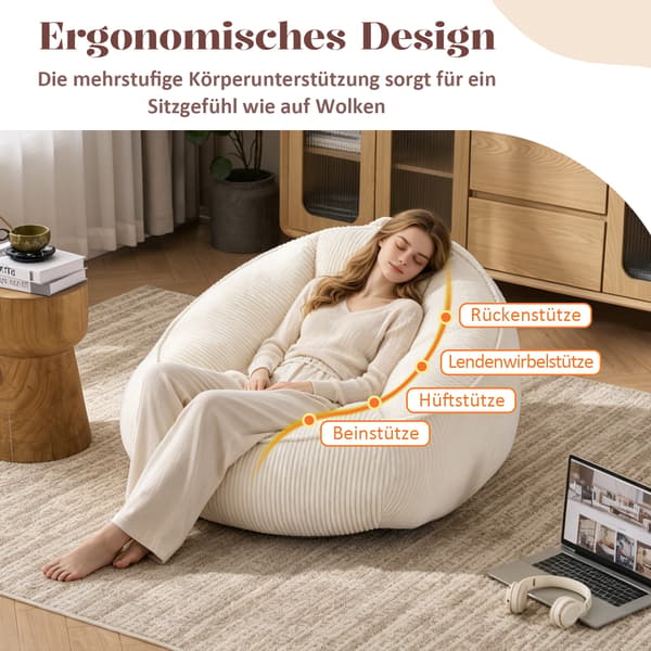 SONNENH Säckstol, Säckstol för vuxna och barn, för vardagsrum, sovrum, lekrum, kontor-Medium (Beige)