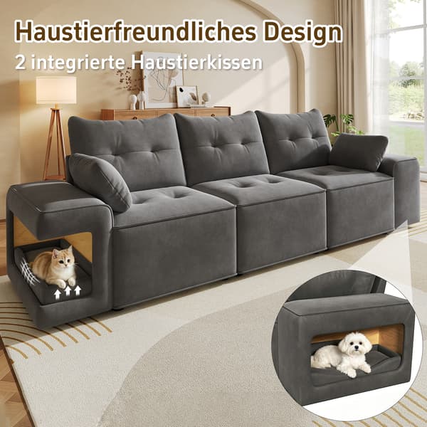 SONNENH Moderne modulær 3- sædersofa med brede armlæn, cloud sofa, integreret opbevaring, polstret kæledyr område