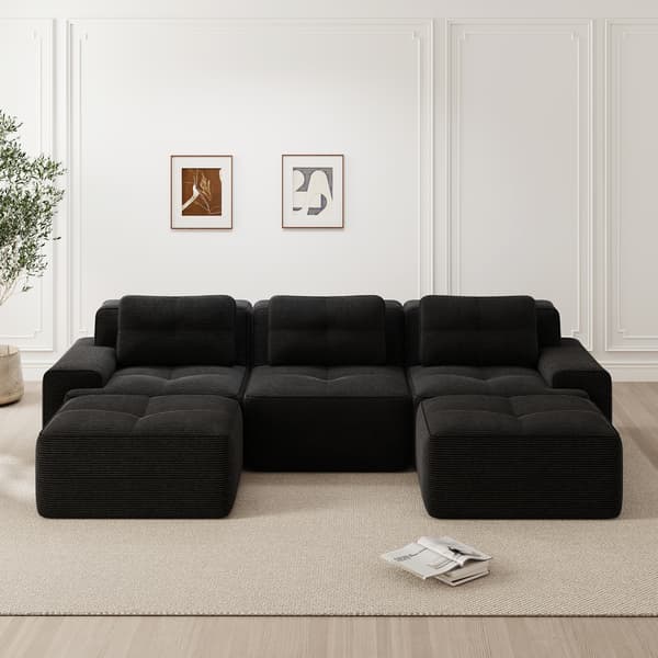 SONNENH Cloud Modular Sofa Boneless U Shaped Sofa, Modular Sofa med Ottoman, Modular Cloud Sofa, 3 Sæder Corduroy Cloud Sofa til levende værelse
