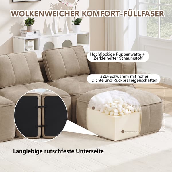SONNENH 3-sitssoffa, Polyester, Sandfärgad, 271 × 93 × 67 cm