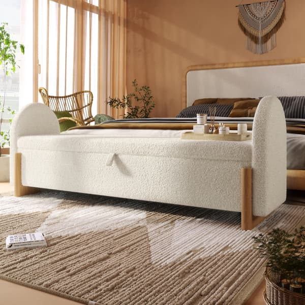 SONNENH Förvaringsbänk, Chenille / Trä, Vit, 146 × 47 × 61 cm
