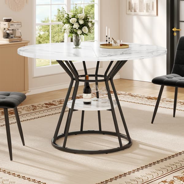 SONNENH Rund matbord (1 bit) Kök Table Breakfast Table Metal Legs Marble Pattern Gold / Black