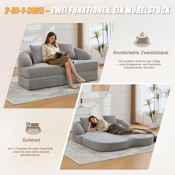 SONNENH Sovesofa, Chenille, Lysegrå, 157 × 84 × 65 cm