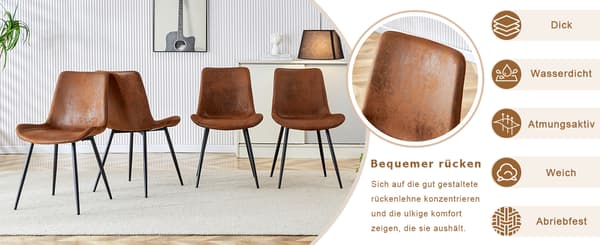 SONNENH 4 Piece Set Brown Breathable Tech Fabric Dining Chairs: Modern design med breddade sittplats