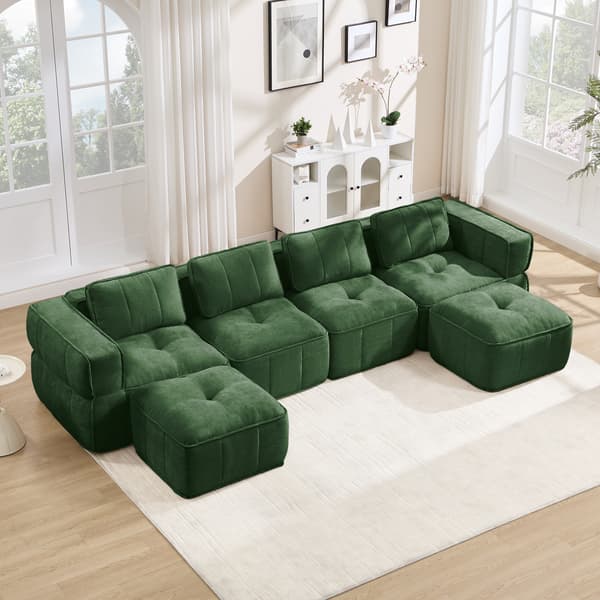 SONNENH U-formet sofa, Polyester, Grøn, 344 × 162 × 67 cm