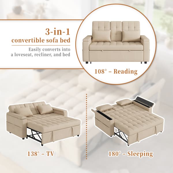 SONNENH Bäddsoffa, Linnelook, Beige, 159 × 142,5 × 92 cm