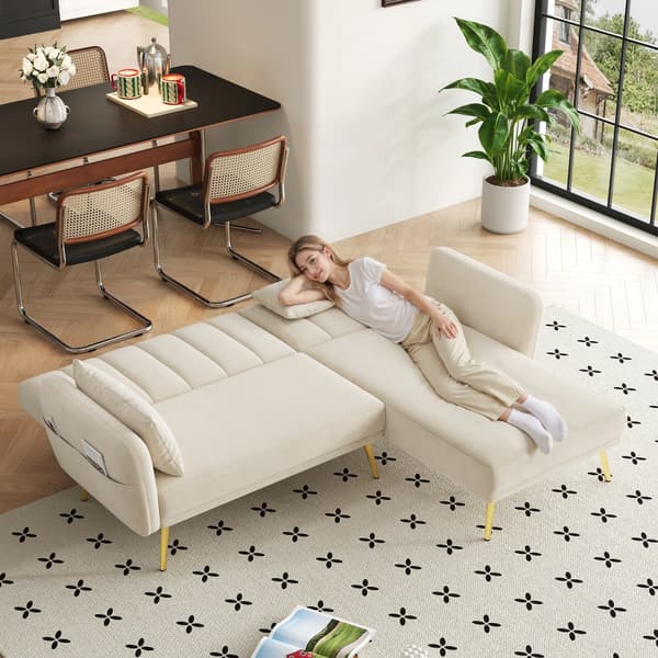 SONNENH Modern hopfällbar soffa, L-formad soffa, bäddsoffa med extra hörn, hörnsoffa med sovfunktion, lämplig för vardagsrum, sovrum, hemmabio