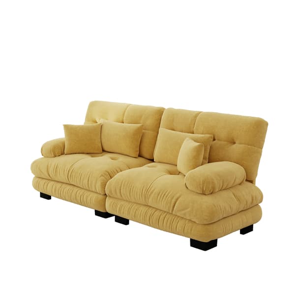 SONNENH Cloud Corner Sofa til stue, Chenille Double Sofa med 2 Lumbar Cushions og 2 Dekorative Cushions, Solid træ ramme, Gul