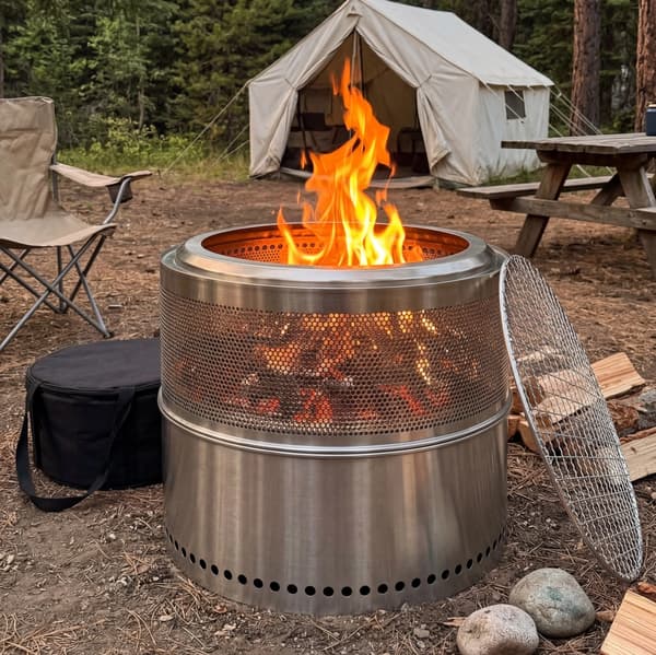 SONNENH Rökfri eldstad, vedeldad eldstad, BBQ eldstad, rostfritt stål, bärbar utomhus