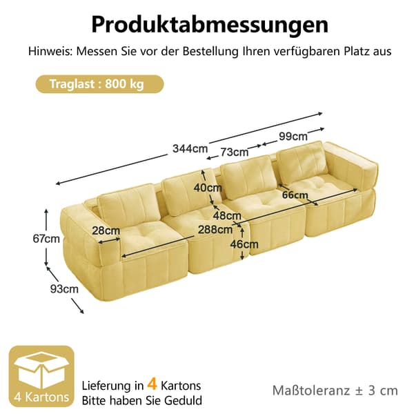 SONNENH Sofa, Polyester, Gul, 344 × 93 × 67 cm