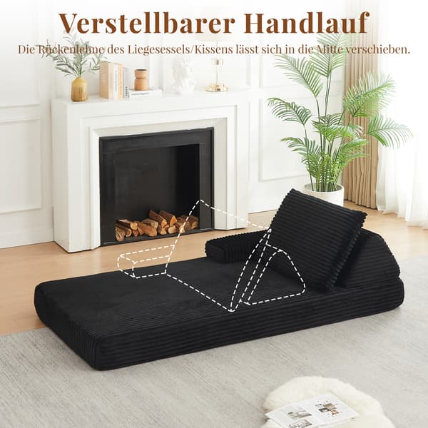 SONNENH Sofa, Fløjl / Skum, Sort, 211,5 × 106,5 × 48 cm