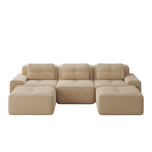 SONNENH Cloud Modular Sofa Boneless U Shaped Sofa, Modular Sofa med Ottoman, Modular Cloud Sofa, 3 Sæder Corduroy Cloud Sofa til levende værelse