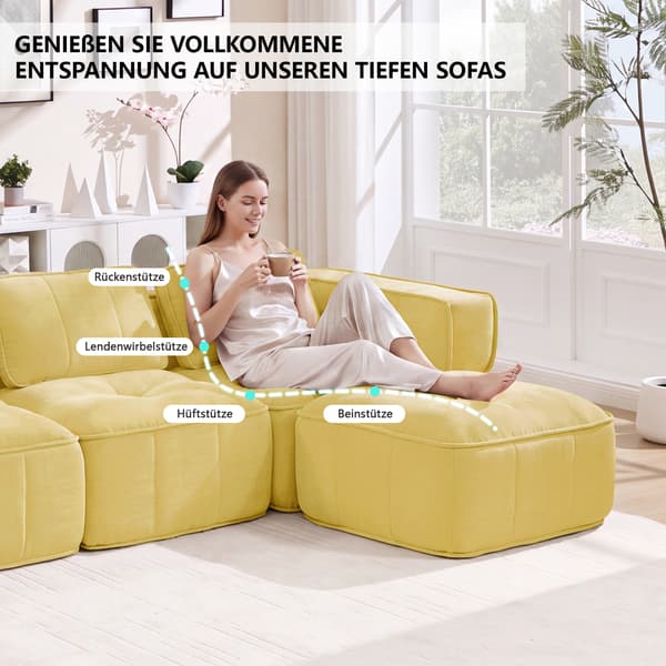 SONNENH 3-sitssoffa, Polyester, Gul, 271 × 162 × 67 cm