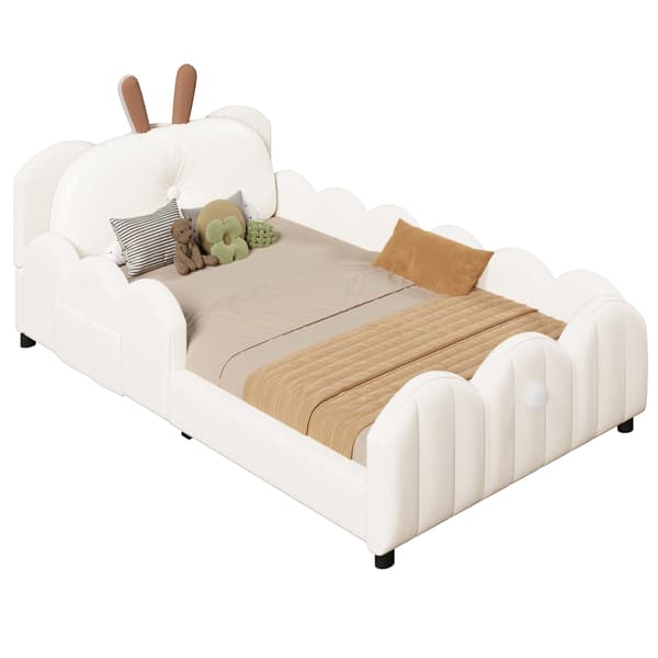 SONNENH 90x200 stoppad plattformsäng med kaninformade kuddar, beige